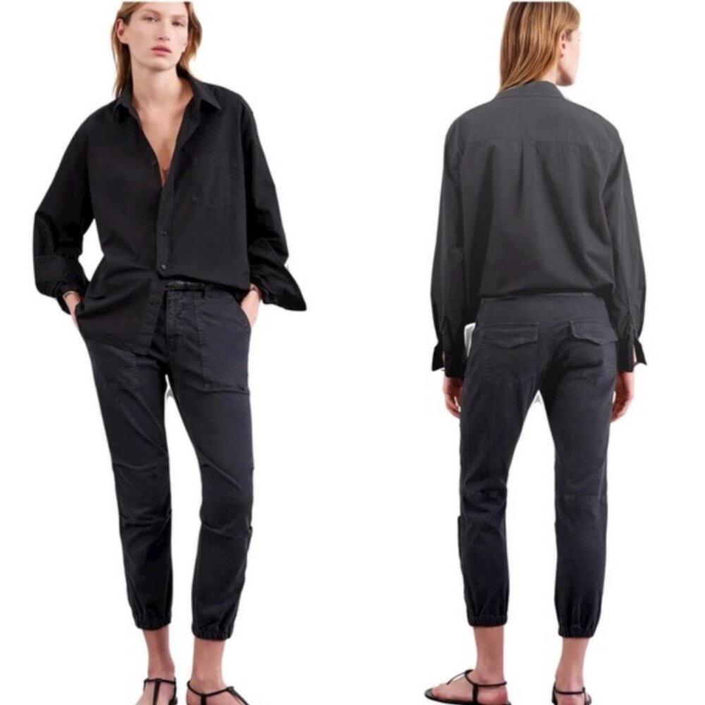 Nili Lotan French Military Pants Womens 4 Black Slouchy Grunge Academia Mid Rise